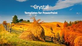  Presentation with village - Amazing theme having autumn landscape in a mountain village two stack of dry hay beautiful evening clouds carpathian mountains ukraine europe backdrop and a teal colored foreground