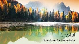  Presentation with autumn - Presentation design with autumn landscape in cadini di misurina dolomites italy europe background and a mint green colored foreground