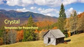  Presentation with mountain - Slides having autumn landscape in the mountains sunny day wooden cottage in a mountain forest carpathians ukraine europe background and a tawny brown colored foreground