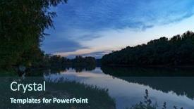  Presentation with dark river - Amazing slide deck having autumn-landscape-nightfall-and-dark backdrop and a ocean colored foreground