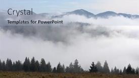  Presentation with spruce - Theme having autumn landscape with fog and spruce forest in the mountains overcast weather carpathians ukraine europe background and a light blue colored foreground