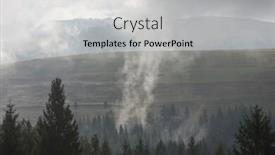  Presentation with spruce - Slides having autumn landscape with fog and spruce forest in the mountains overcast weather carpathians ukraine europe background and a light gray colored foreground