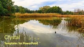  Presentation with lake - Beautiful theme featuring autumn-landscape-with-lake backdrop and a violet colored foreground