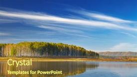  Presentation with autumn blue - Slide deck featuring autumn landscape with lake and blue sky background and a tawny brown colored foreground