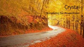  Presentation with road - PPT theme consisting of autumn landscape with road background and a gold colored foreground