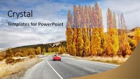  Presentation with new zealand - Audience pleasing PPT layouts consisting of autumn landscape with road backdrop and a light blue colored foreground