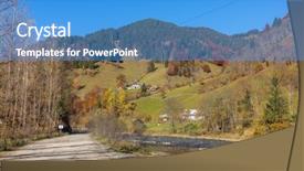 Presentation with rural road - Beautiful PPT layouts featuring autumn landscape with rural road backdrop and a teal colored foreground
