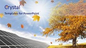 Presentation with falling leaves - Cool new slide set with autumn landscape with solar panels backdrop and a light blue colored foreground
