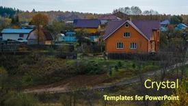  Presentation with russian - Presentation consisting of autumn landscape with the image of russian village background and a tawny brown colored foreground