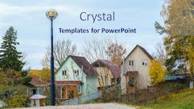  Presentation with russian - Beautiful theme featuring autumn landscape with the image of russian village backdrop and a sky blue colored foreground