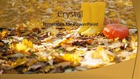  Presentation with fall leaves - Slides having autumn-landscape-with-yellow-rubber background and a gold colored foreground