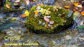  Presentation with mountain water - PPT layouts featuring autumn-leafage-on-green-moss background and a tawny brown colored foreground
