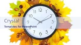  Presentation with fall leaves - Presentation theme enhanced with autumn-leaves-and-alarm-clock background and a sky blue colored foreground