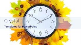  Presentation with fall leaves - Amazing presentation design having autumn-leaves-and-alarm-clock backdrop and a sky blue colored foreground