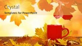  Presentation with fall leaves - Slides having autumn leaves and red cup of coffee on the sun blurred trees fall background background and a yellow colored foreground