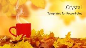  Presentation with fall leaves - Beautiful slide set featuring autumn-leaves-and-red-cup backdrop and a yellow colored foreground