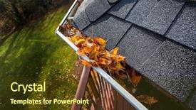  Presentation with gutter - Slide deck with autumn leaves clogging a rain background and a tawny brown colored foreground