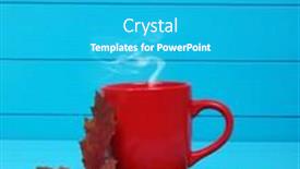  Presentation with autumn blue - Beautiful slides featuring autumn leaves hot steaming cup of coffee on wooden blue background backdrop and a teal colored foreground