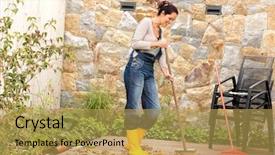  Presentation with veranda - Colorful slide deck enhanced with autumn leaves veranda backyard cleaning backdrop and a yellow colored foreground