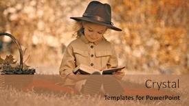  Presentation with girl reading - Colorful presentation theme enhanced with autumn-little-girl-resting-sitting backdrop and a coral colored foreground