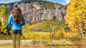 Presentation with autumn view autumn nature - Amazing slides having autumn mountains travel tourist woman walking enjoying view of fall nature quebec tourism tourist girl with forest outdoor background landscape on road trip backdrop and a gold colored foreground