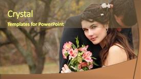  Presentation with bride and groom at wedding - Beautiful presentation design featuring autumn nature background park fall backdrop and a tawny brown colored foreground