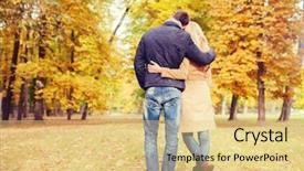  Presentation with relationship - Slide set consisting of love relationship family and people concept - couple hugging in autumn park from back background and a lemonade colored foreground