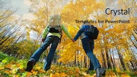  Presentation with backpacks - Cool new theme with autumn path - young couple with backpacks backdrop and a yellow colored foreground