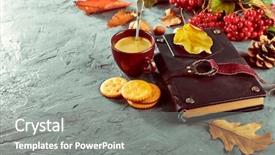  Presentation with tea leaves fresh green leaf - Amazing presentation having autumn plant branch and cluster backdrop and a gray colored foreground