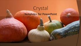  Presentation with thanksgiving - PPT layouts with autumn-pumpkins-on-a-wooden background and a coral colored foreground