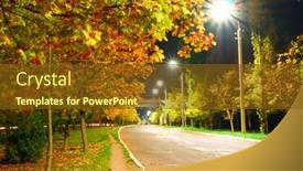  Presentation with city night - Presentation design with autumn-road-in-a-city background and a tawny brown colored foreground