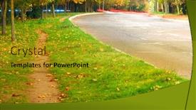  Presentation with city night - Presentation theme with autumn-road-in-a-city background and a gold colored foreground