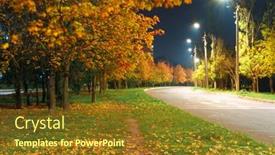  Presentation with city night - Audience pleasing slides consisting of autumn-road-in-a-city backdrop and a tawny brown colored foreground