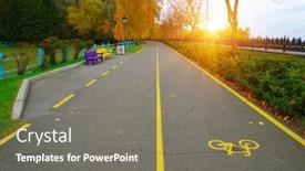  Presentation with fall leaves - Slide deck having autumn-road-in-colorful-park background and a gray colored foreground