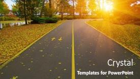  Presentation with fall leaves - Presentation having autumn-road-in-colorful-park background and a tawny brown colored foreground