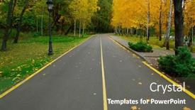  Presentation with fall leaves - Presentation theme having autumn-road-in-colorful-park background and a gray colored foreground