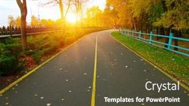  Presentation with fall leaves - Slide set enhanced with autumn-road-in-colorful-park background and a tawny brown colored foreground