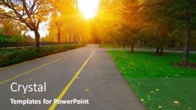  Presentation with fall leaves - Slides with autumn-road-in-colorful-park background and a gray colored foreground