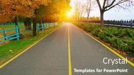  Presentation with fall leaves - Presentation theme featuring autumn-road-in-colorful-park background and a gray colored foreground