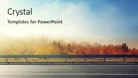  Presentation with time travel - Presentation featuring autumn road in sunset time background and a light blue colored foreground