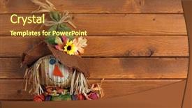  Presentation with autumn - Presentation featuring autumn scarecrow on wooden background background and a tawny brown colored foreground