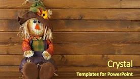  Presentation with autumn - Beautiful PPT theme featuring autumn scarecrow on wooden background backdrop and a tawny brown colored foreground