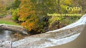  Presentation with waterfalls - Theme featuring autumn scene landscape of waterfalls at buttermilk falls state park background and a tawny brown colored foreground