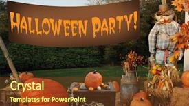  Presentation with scene - Colorful slide deck enhanced with autumn scene with pumpkins scarecrow backdrop and a tawny brown colored foreground