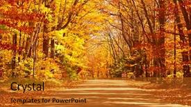  Presentation with fork road - Slides with autumn scene with road background and a gold colored foreground