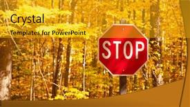  Presentation with road stop sign - Slides enhanced with autumn scene with road and stop sign in forest background and a gold colored foreground