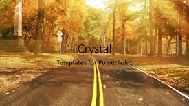  Presentation with fork road - Colorful PPT layouts enhanced with autumn scene with road backdrop and a gold colored foreground