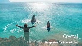  Presentation with hiking mountain - Beautiful slide deck featuring autumn sea landscape arms backdrop and a teal colored foreground