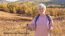  Presentation with walking nordic - Slide set having autumn-sport-nordic-walking-mature background and a coral colored foreground