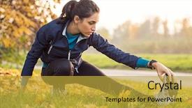  Presentation with part time job during studies - Amazing slide deck having autumn sporty woman stretching backdrop and a gold colored foreground